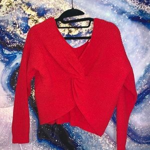 Red Knit Knot Sweater